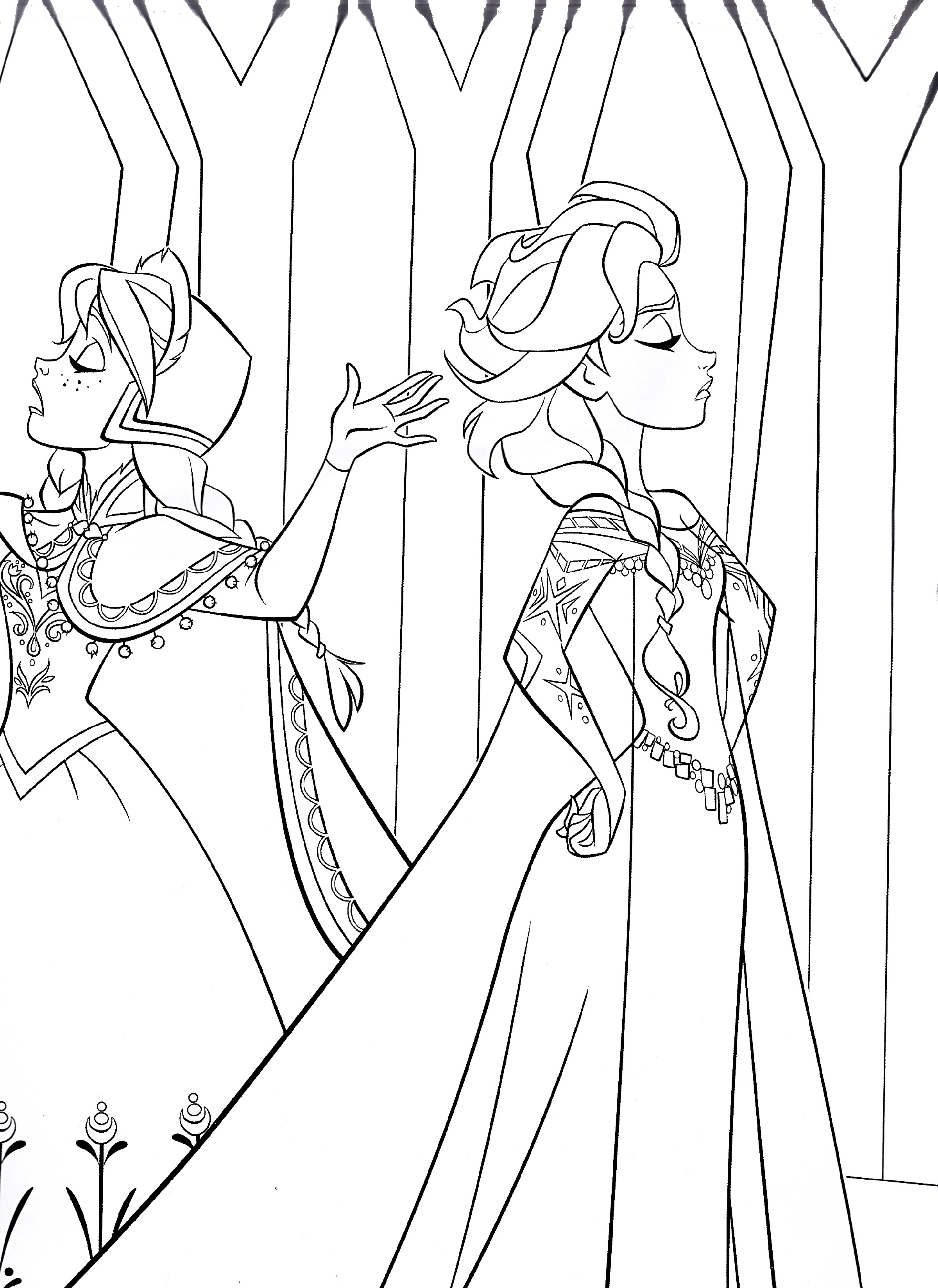 Tranh tô màu cho bé chủ đề công chúa Elsa và Anna