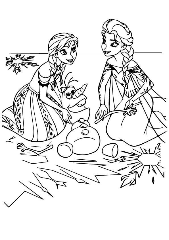 Tranh tô màu công chúa Elsa và Anna vui vẻ bên nhau