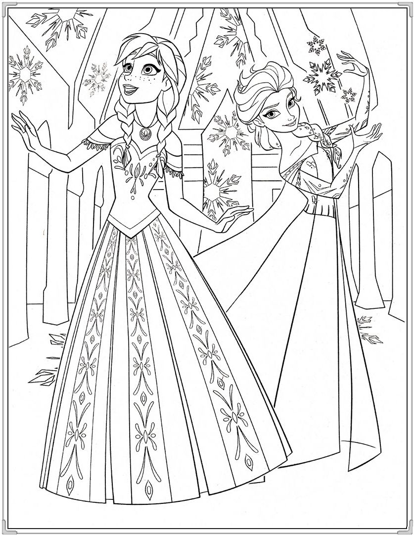Tranh tô màu công chúa Elsa và Anna đang ca hát