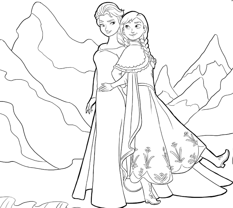 Tranh tô màu công chúa Elsa và Anna dễ thương