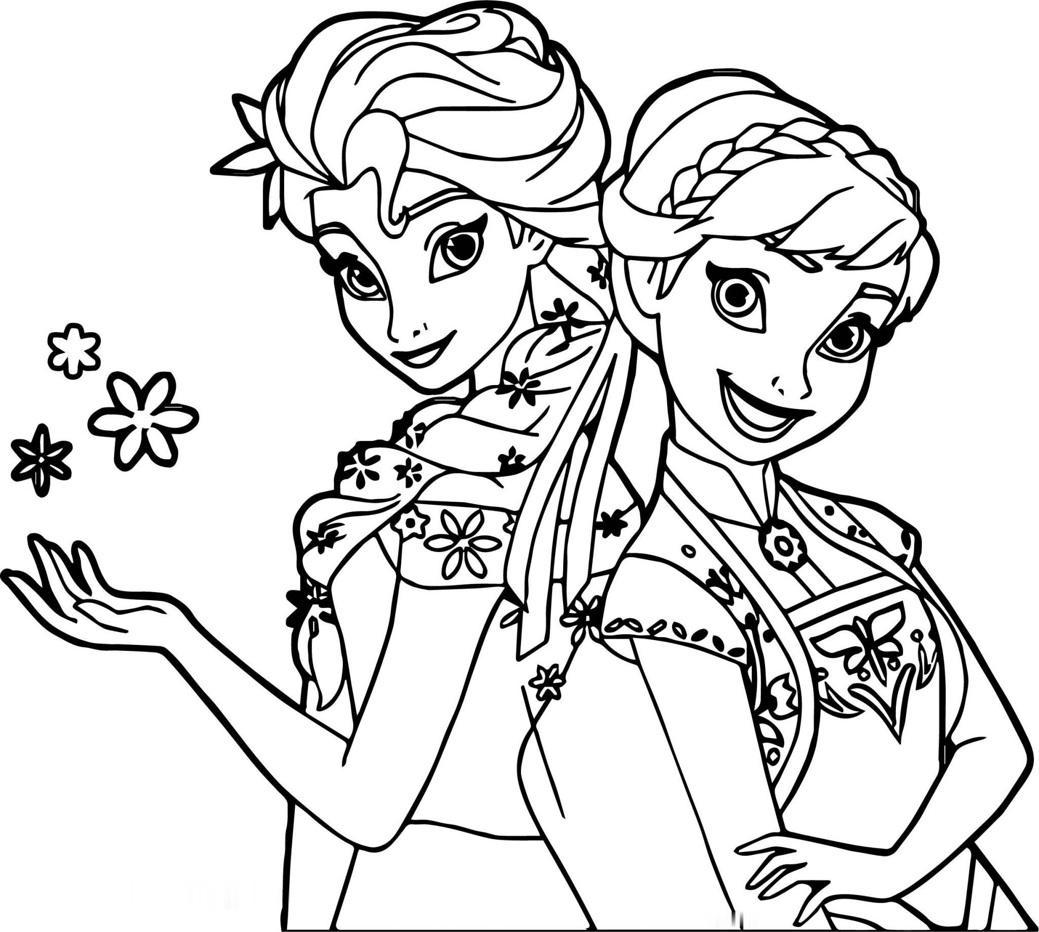 Tranh tô màu công chúa Elsa và Anna đơn giản