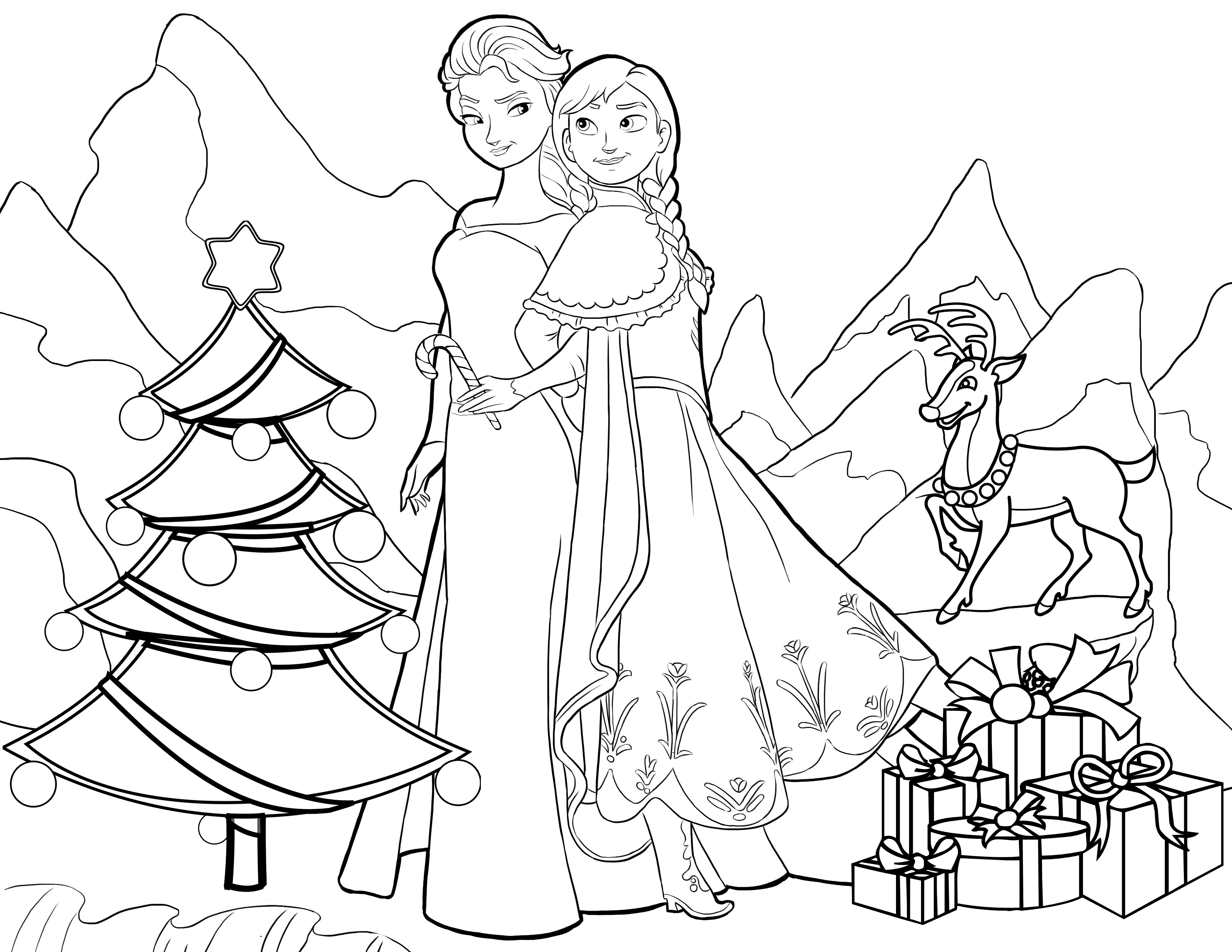 Tranh tô màu công chúa Elsa và Anna giáng sinh