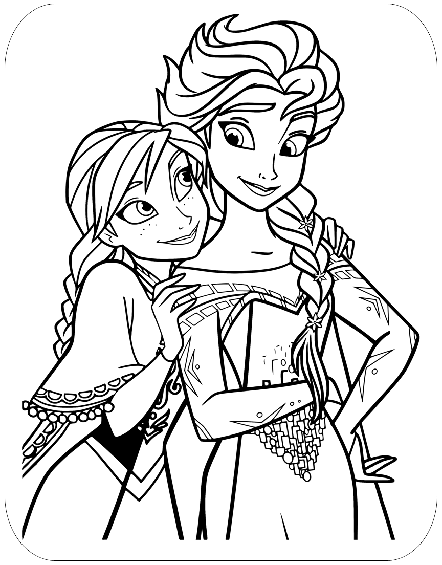 Tranh tô màu công chúa Elsa và Anna hạnh phúc