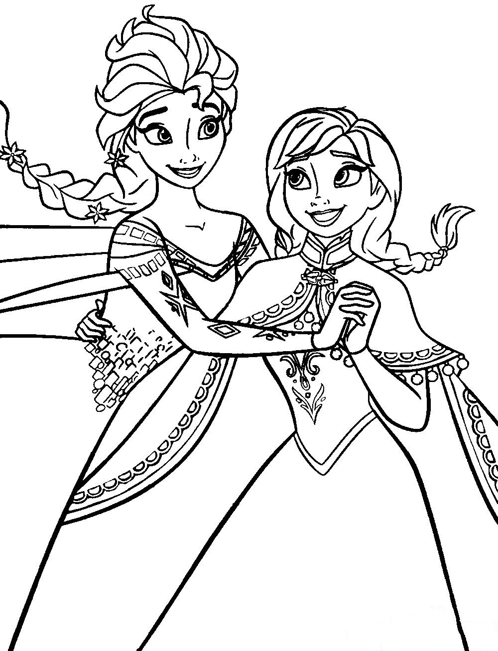 Tranh tô màu công chúa ELsa và Anna đang khiêu vũ