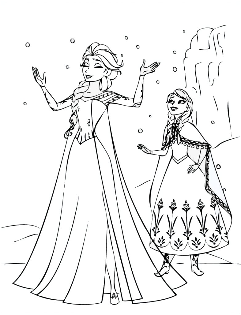 Tranh tô màu công chúa Elsa và Anna ngoài trời