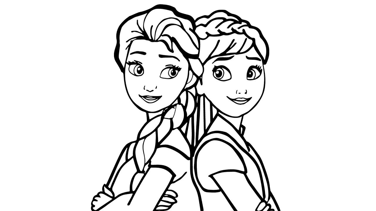Tranh tô màu Elsa và Anna đẹp cho bé
