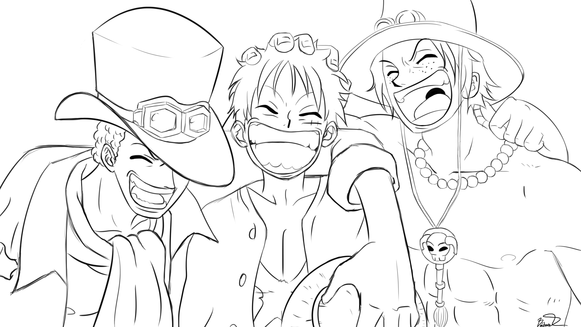 Tranh tô màu One Piece hạnh phúc