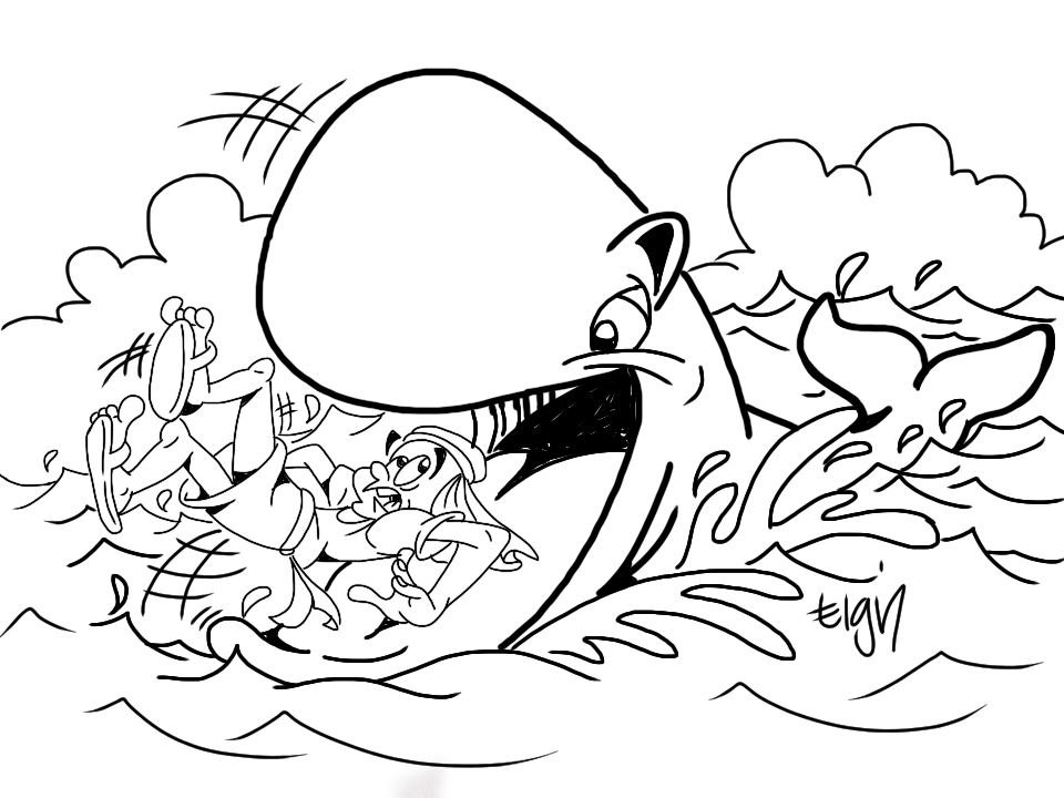 Cartoon Whales Coloring Page