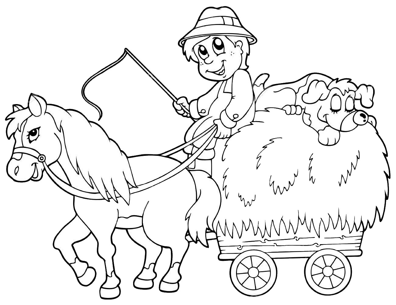 Tranh tô màu bác nông dân cưỡi xe ngựa