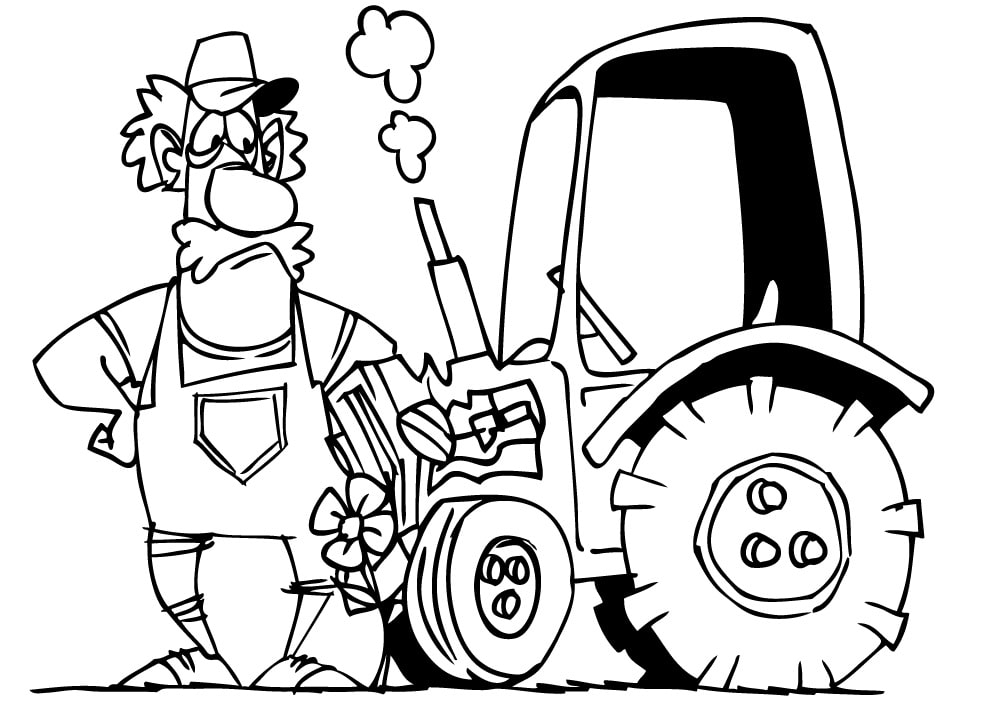 Tranh tô màu bác nông dân và chiếc máy kéo