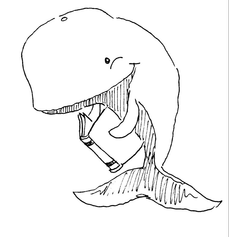 Tranh tô màu cá voi đọc sách