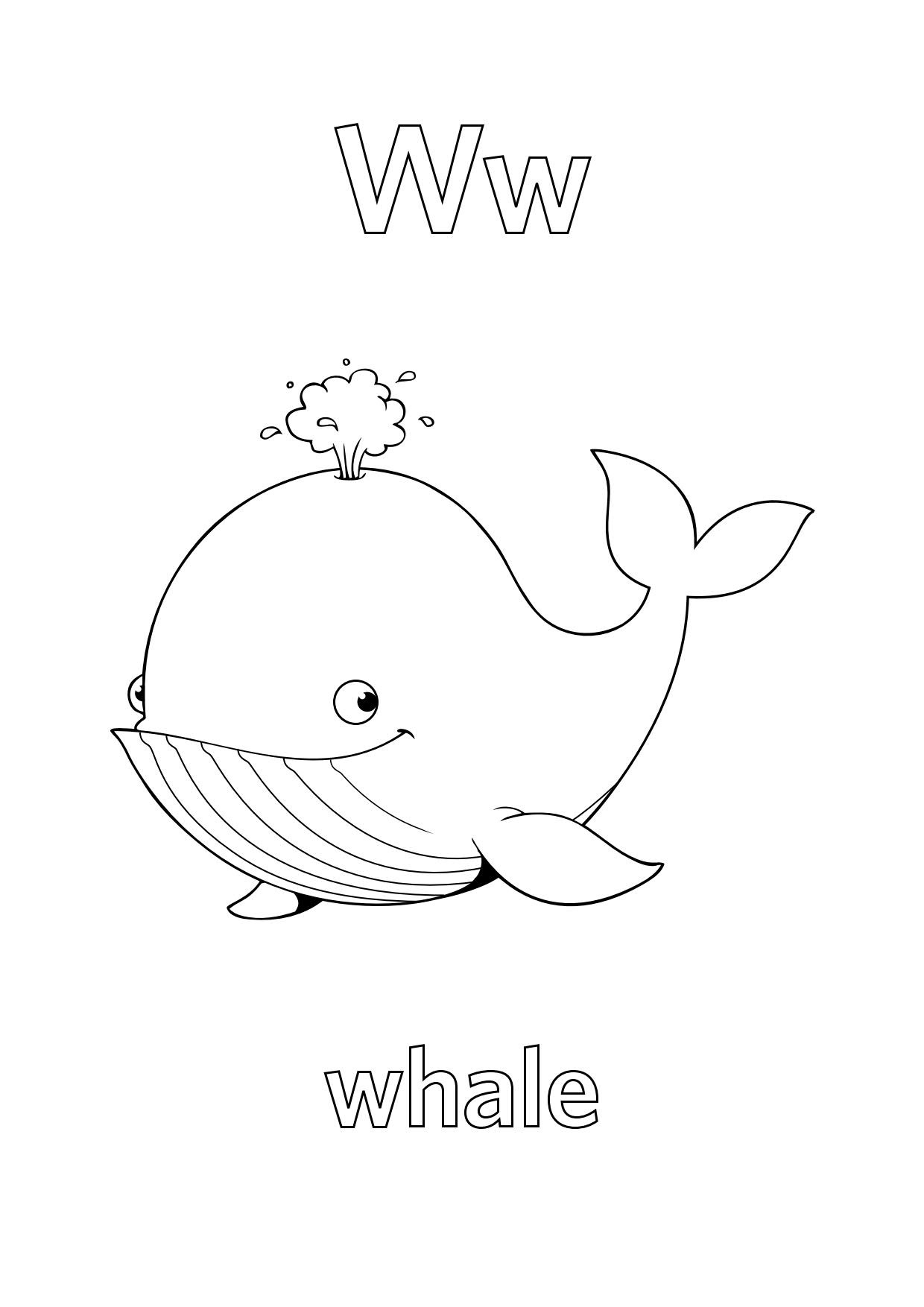Tranh tô màu cá voi và chữ W