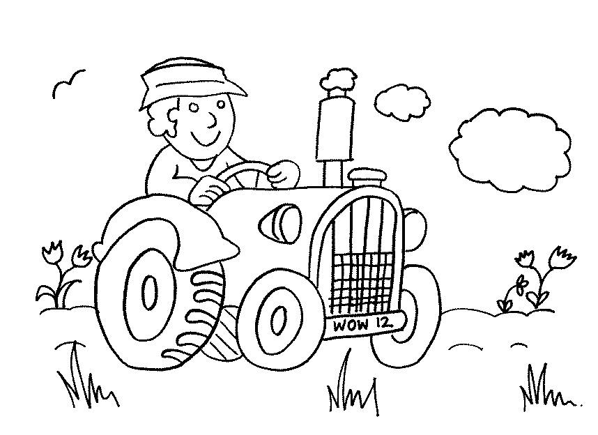 Tranh tô màu cho bé hình bác nông dân lái xe