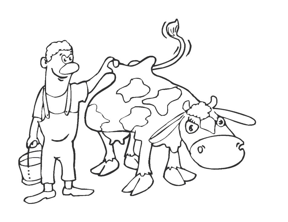 Tranh tô màu con bò sữa và bác nông dân