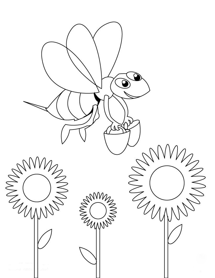 Tranh tô màu con ong đơn giản dễ tô