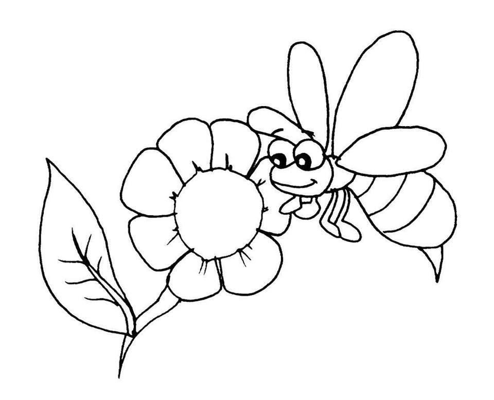 Tranh tô màu con ong và bông hoa