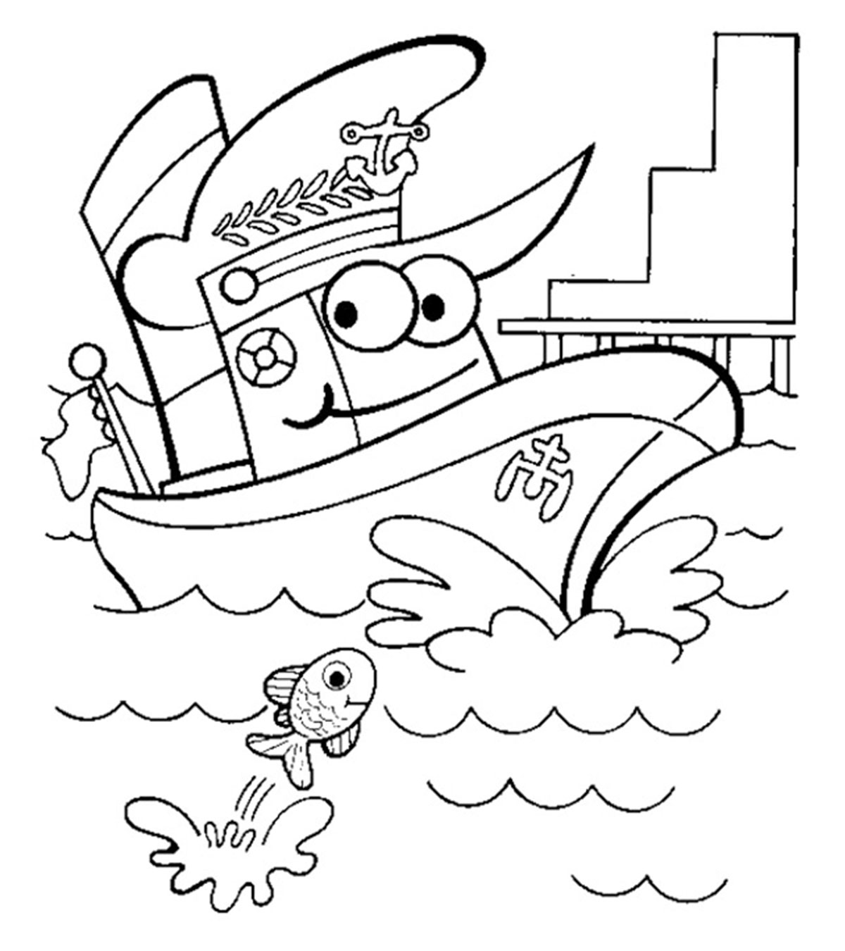 Tranh tô màu con thuyền hoạt hình