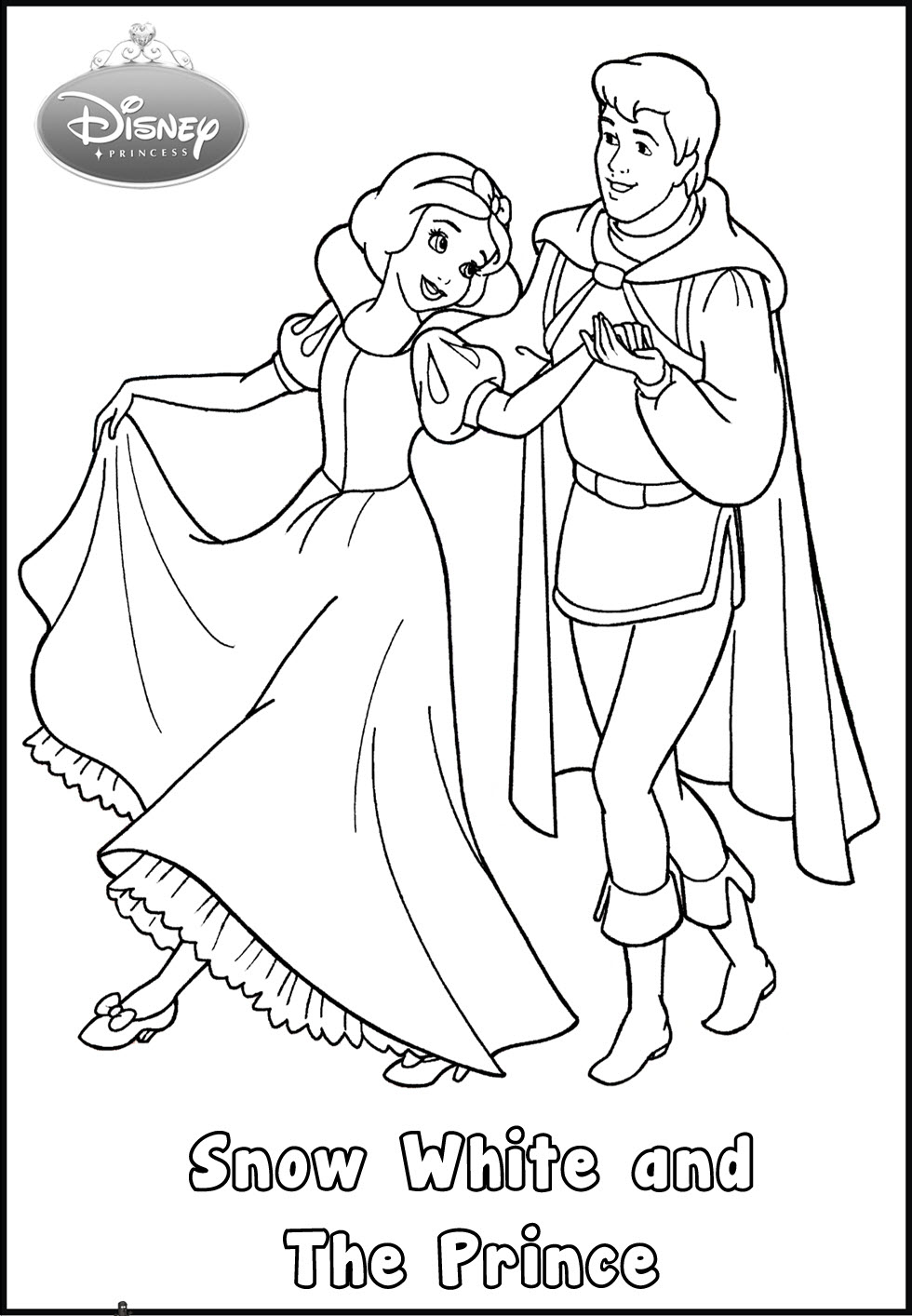 Tranh tô màu công chúa Bạch Tuyết khiêu vũ cùng hoàng tử
