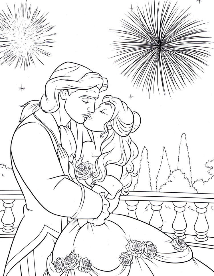 Tranh tô màu công chúa Belle và hoàng tử Adam