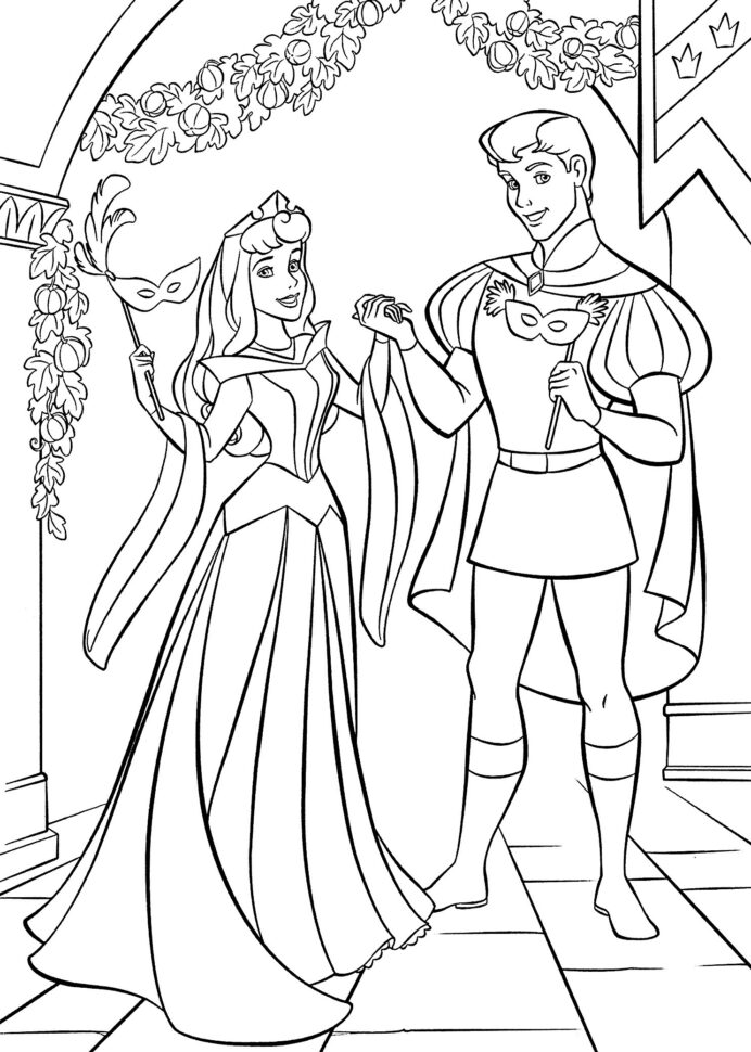 Tranh tô màu hoàng tử Phillip và công chúa Aurora