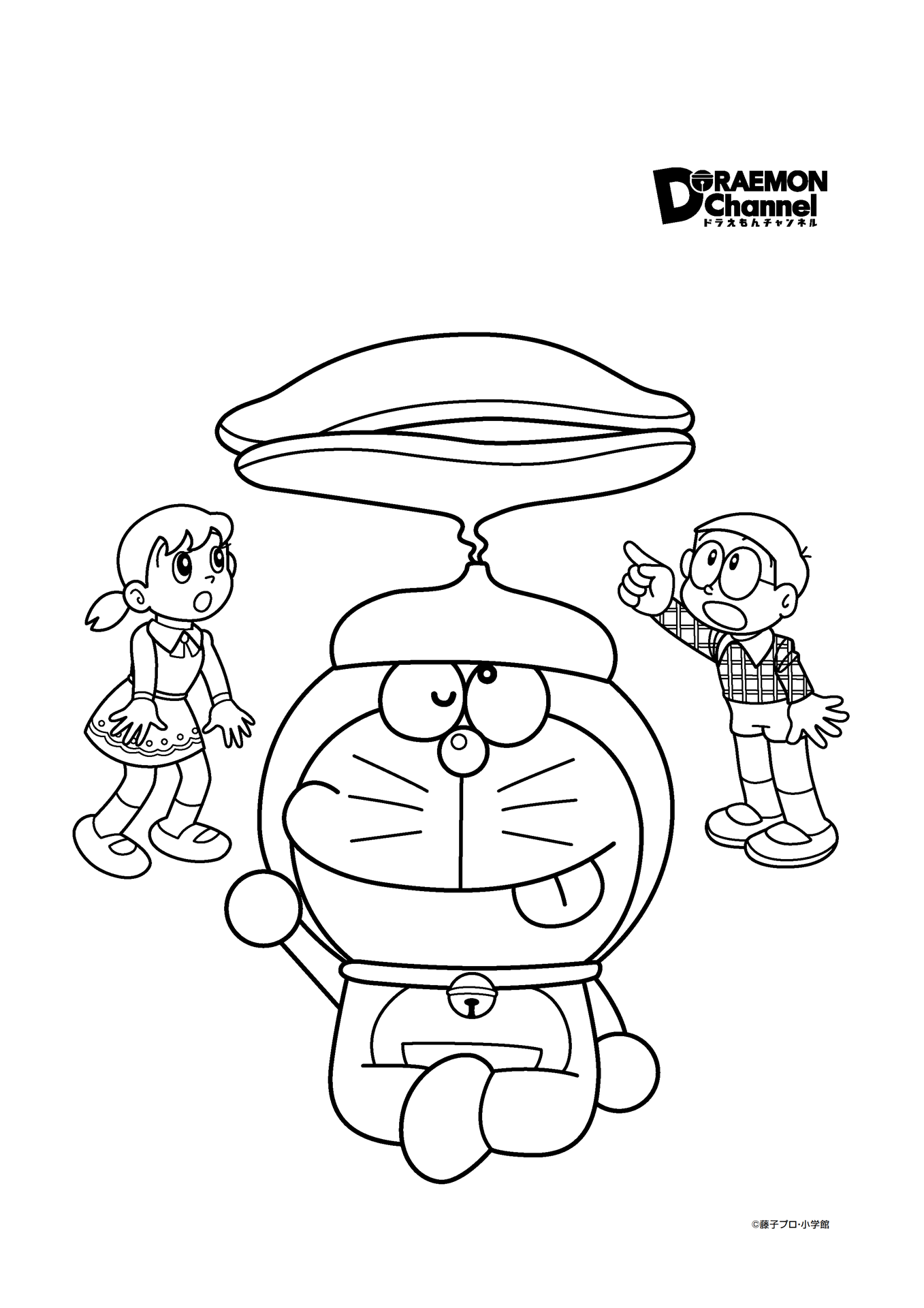 Tranh tô màu Doremon, Nobita, Xuka và chiếc bánh rán khổng lồ
