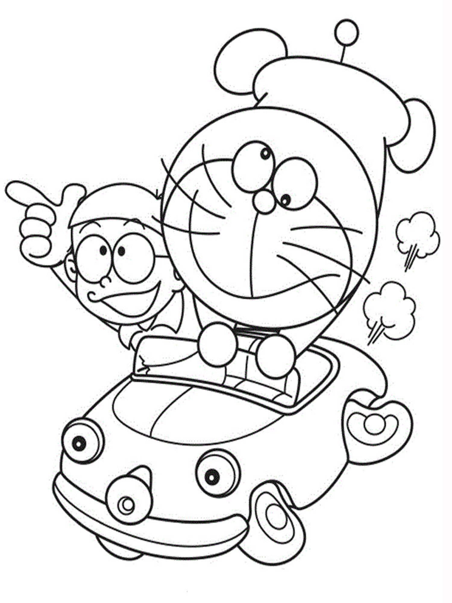 Tranh tô màu Doremon và Nobita lái xe