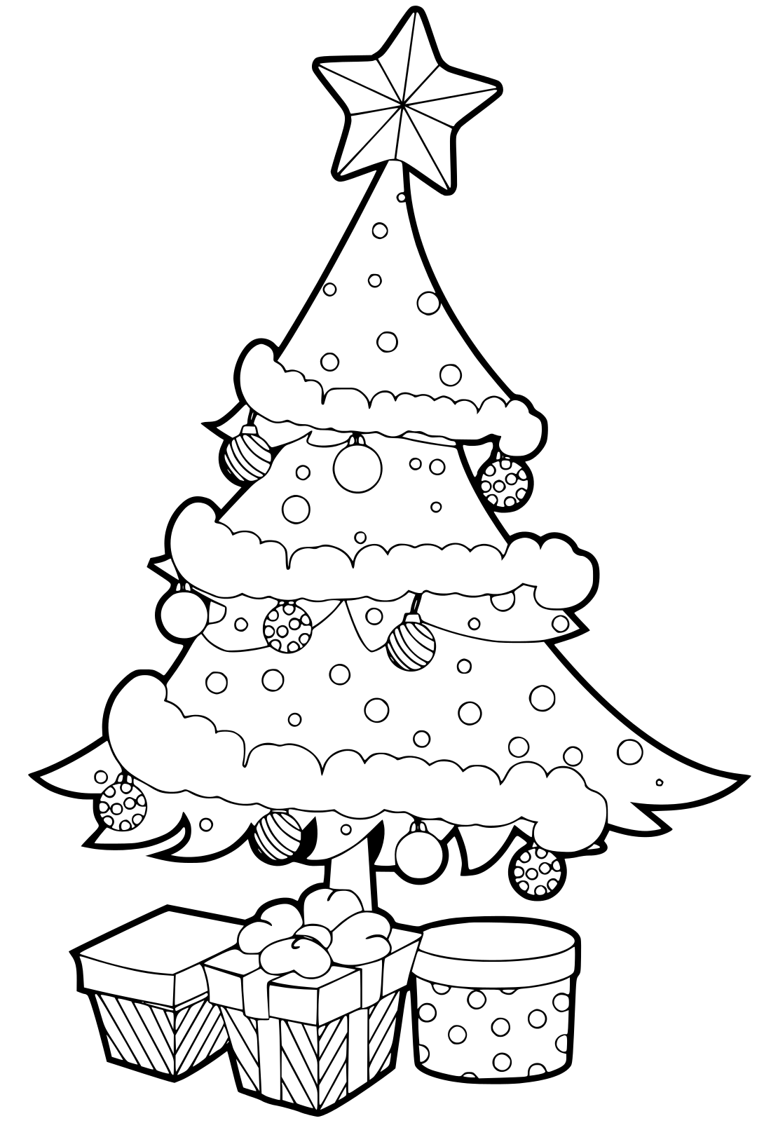 Tranh tô màu hộp quà để xung quanh cây thông Noel