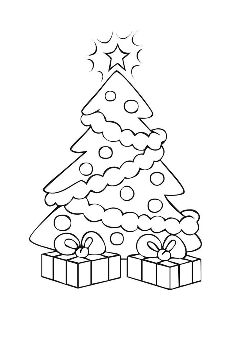 Tranh tô màu hộp quà giáng sinh và cây thông Noel