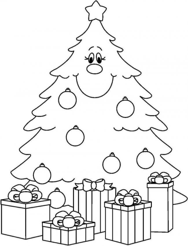 Tranh tô màu hộp quà và cây thông Noel