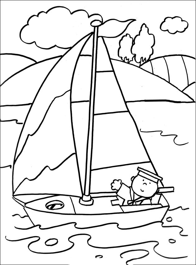 Tranh tô màu thuyền buồm và thủy thủ