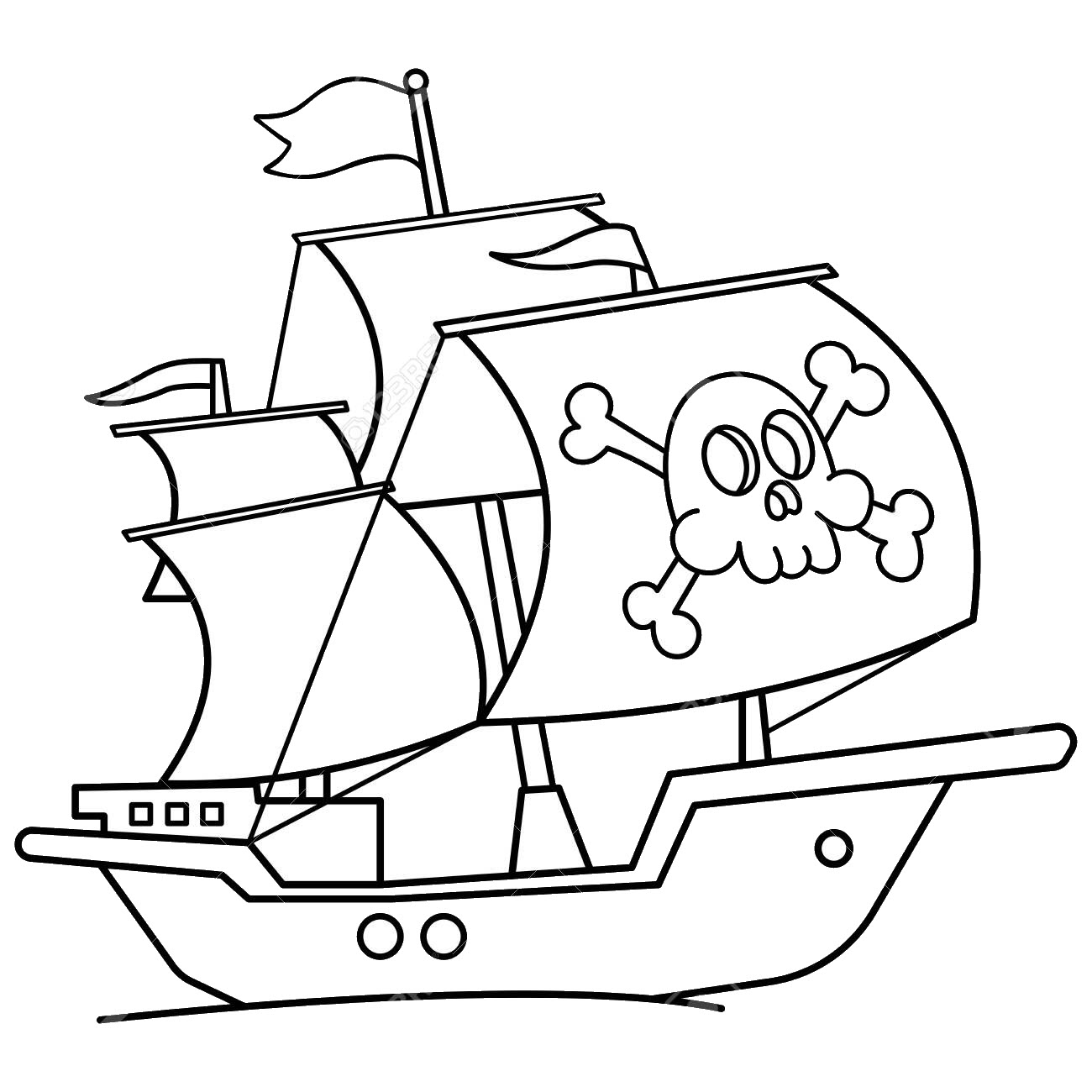 Tranh tô màu thuyền hải tặc đẹp, dễ thương