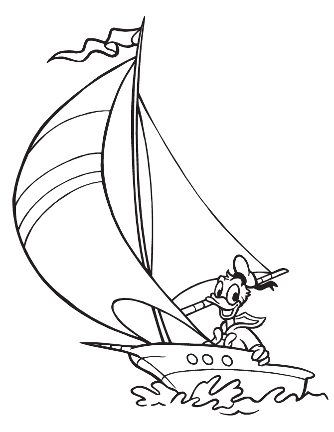 Tranh tô màu Vịt Donal và chiếc thuyền buồm