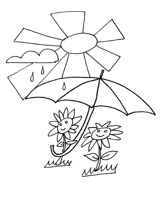 Tranh tô màu chiếc ô và những bông hoa