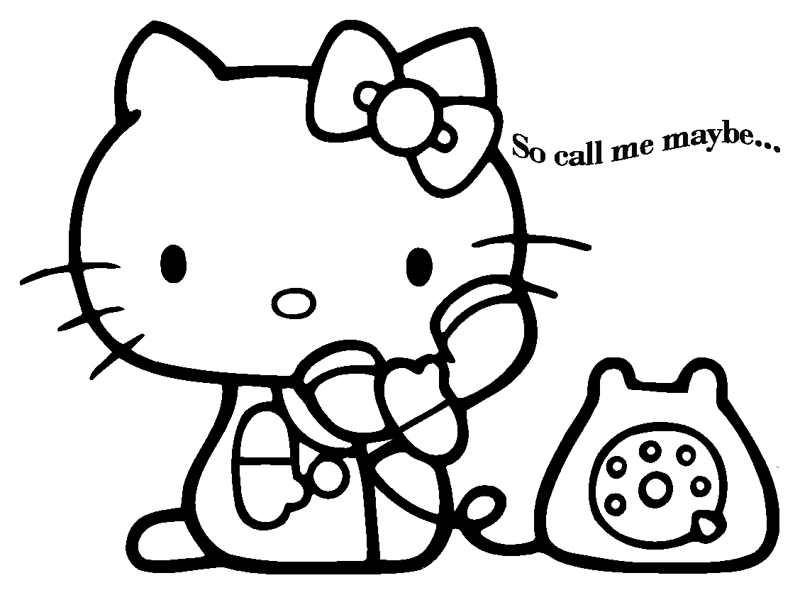 Tranh tô màu mèo Hello Kitty và chiếc điện thoại bàn