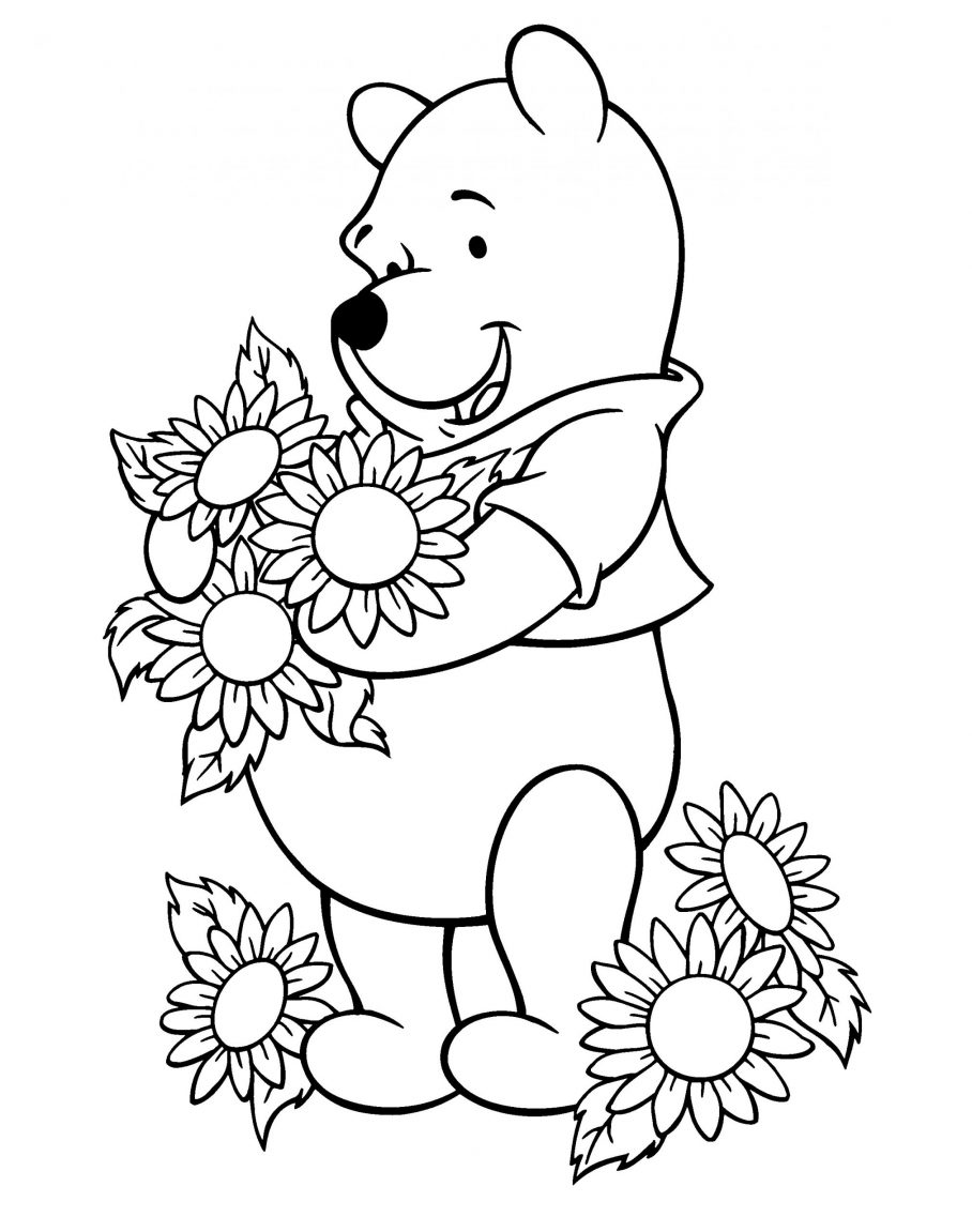 Tranh tô màu hoa hướng dương và gấu Pooh