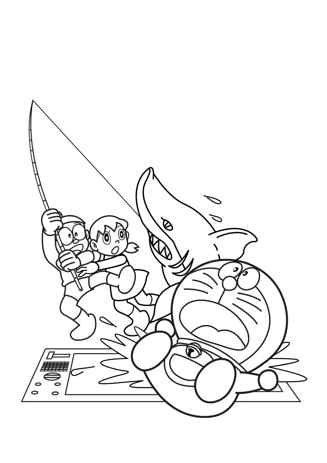 Tranh tô màu Shizuka và Nobita câu cá