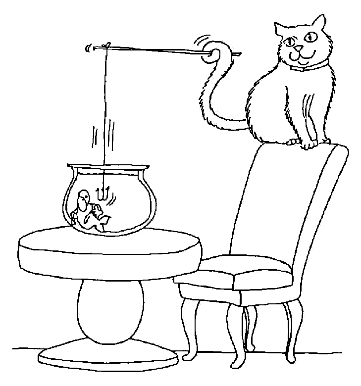 Tranh tô màu cái bàn và con mèo cực hài hước