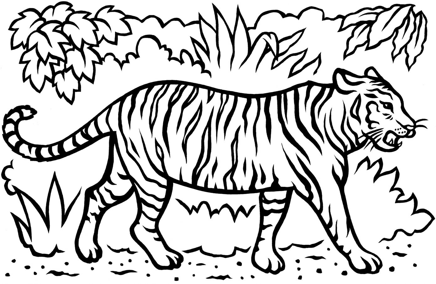 Tranh tô màu con hổ trong rừng