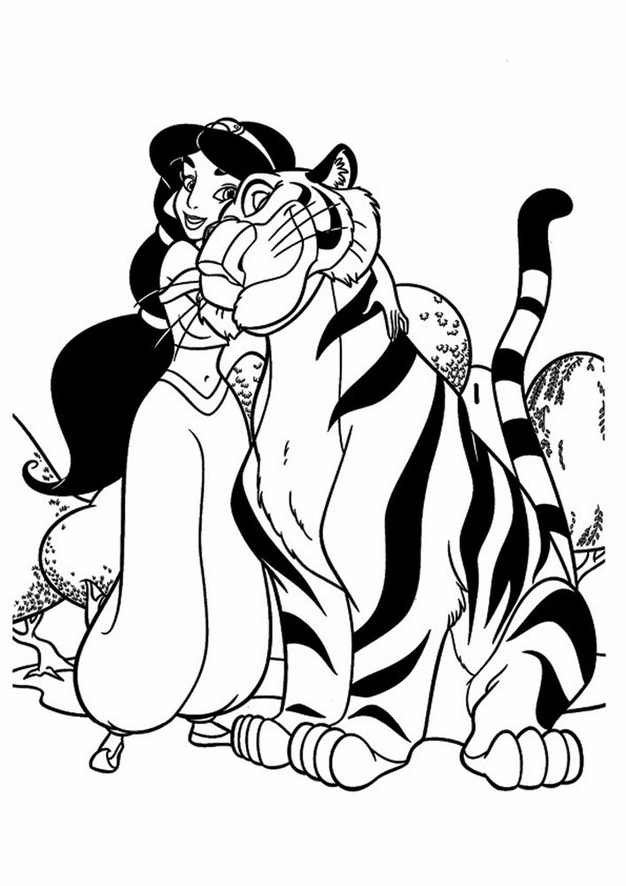 Tranh tô màu con hổ và công chúa Jasmine