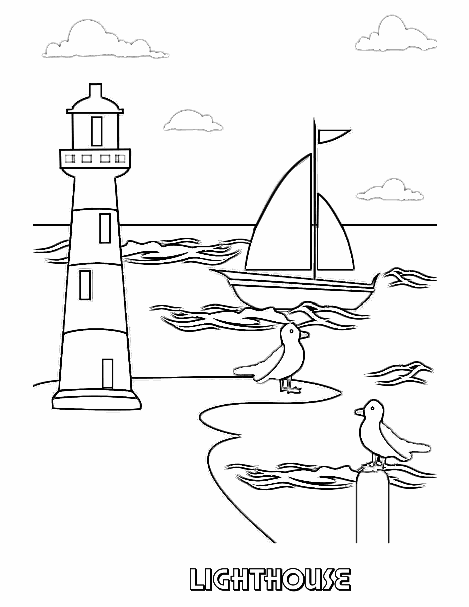 Tranh tô màu ngọn hải đăng trên biển