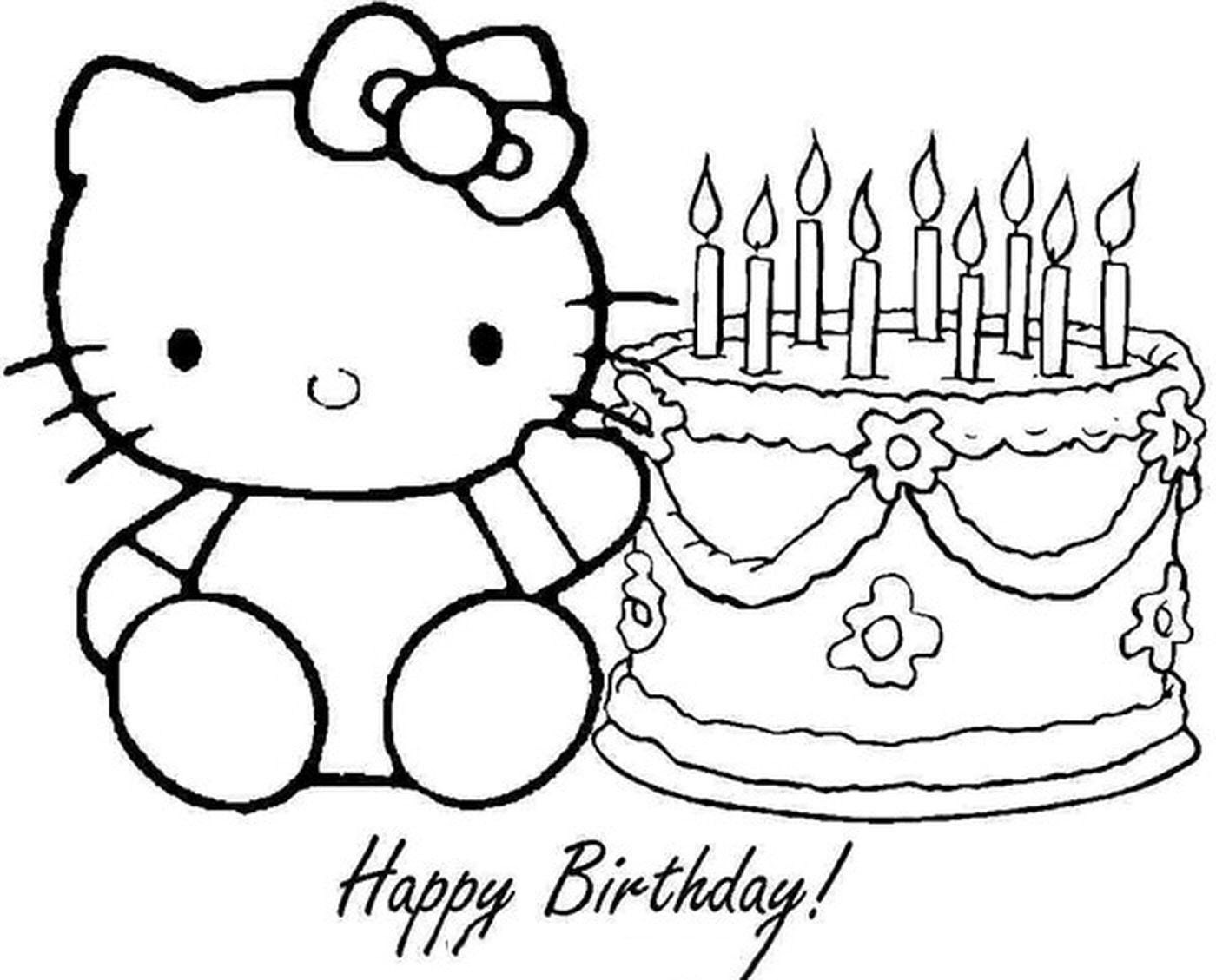Tranh tô màu bánh kem sinh nhật mèo Hello Kitty