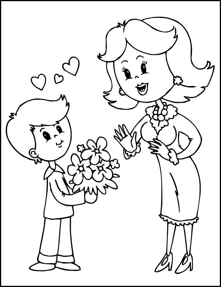 Tranh tô màu bé tặng hoa cô giáo