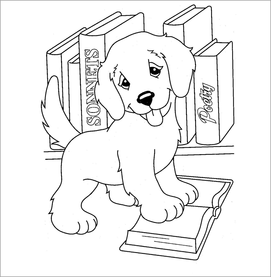 Tranh tô màu chú chó và những cuốn sách