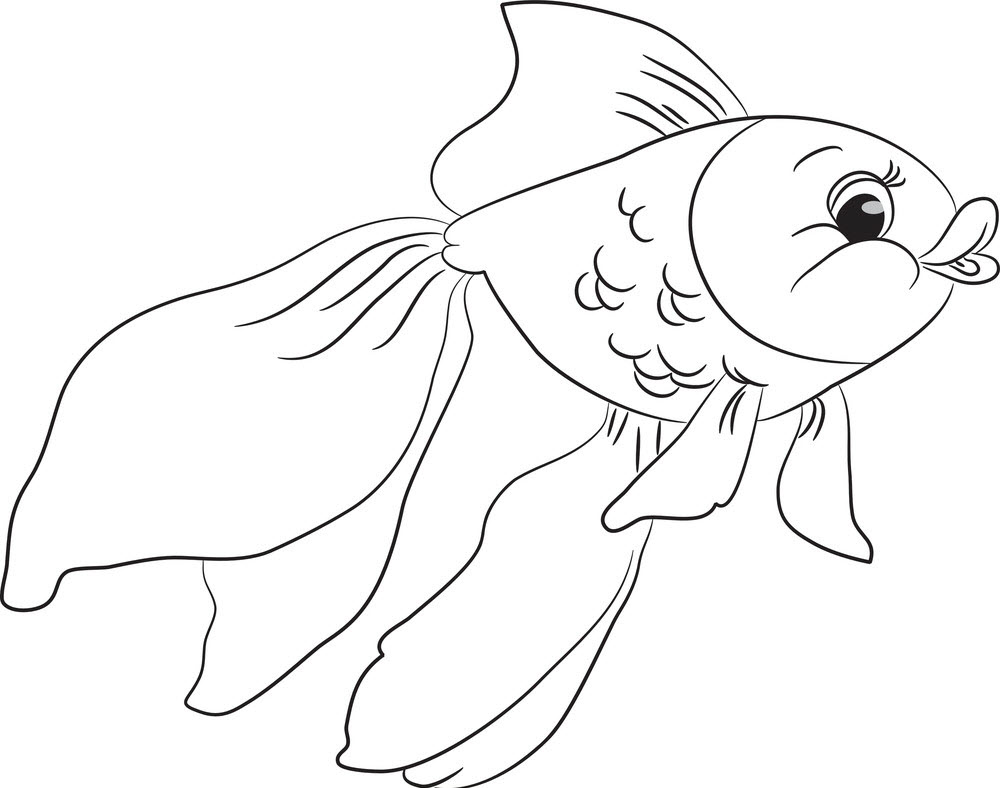 Tranh tô màu con cá vàng hoạt hình đáng yêu