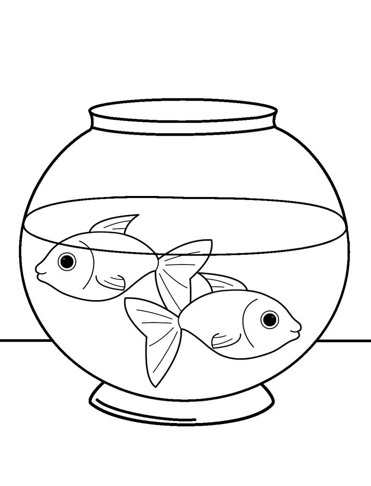 Tranh tô màu hai chú cá vàng bơi trong bể