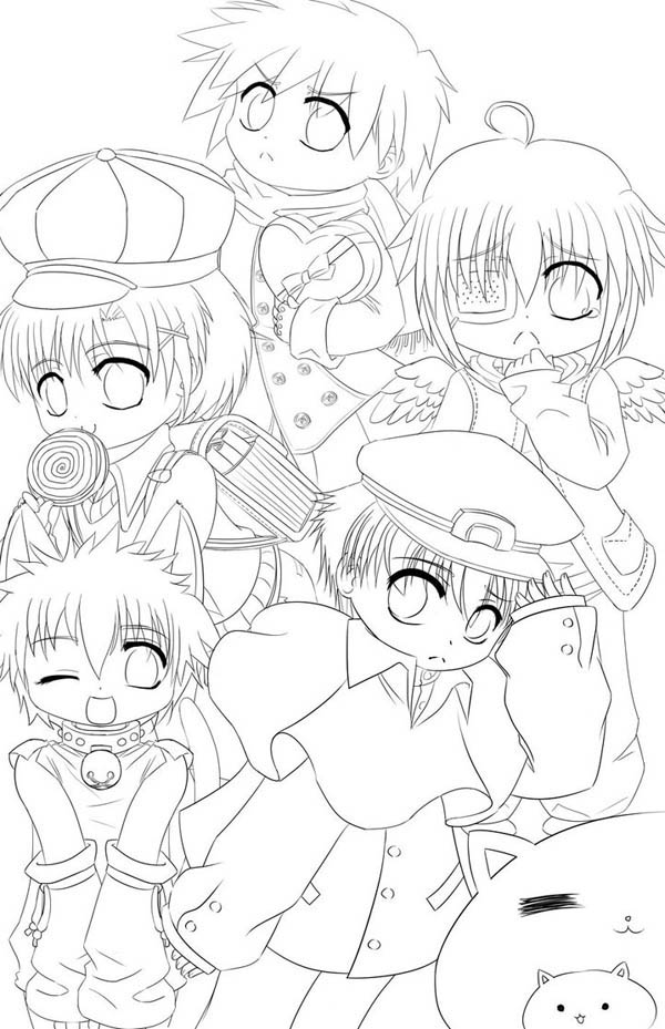 Cute Boys Chibi Coloring Page