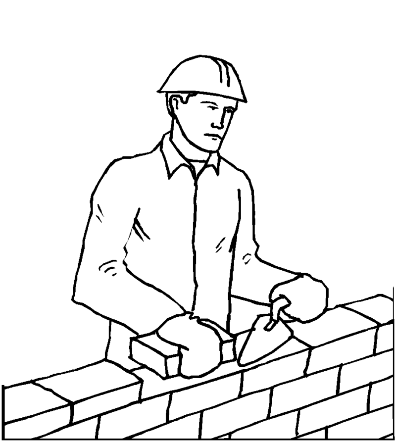 Hình tô màu chú thợ xây đang xây tường