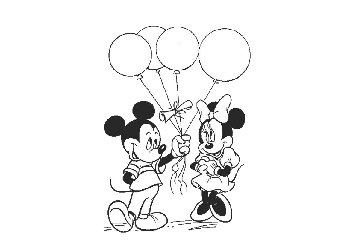 Tranh tô màu chuột Mickey và chùm bóng bay