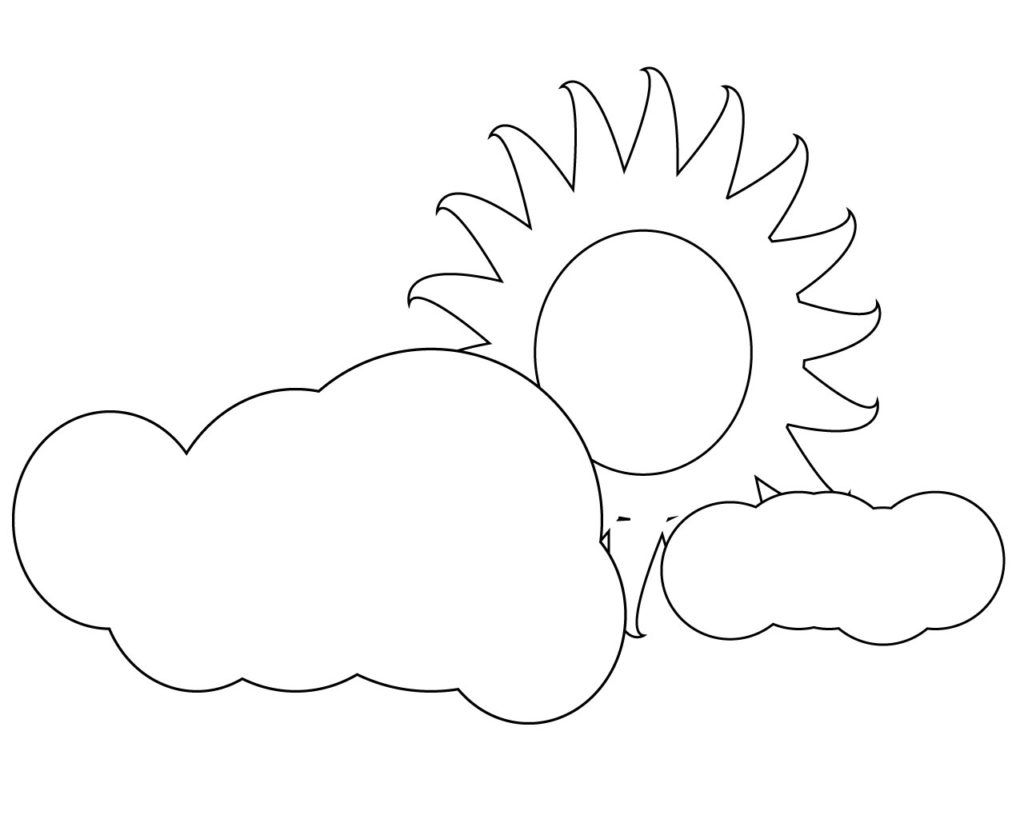 Tranh tô màu đơn giản hình ông mặt trời và đám mây