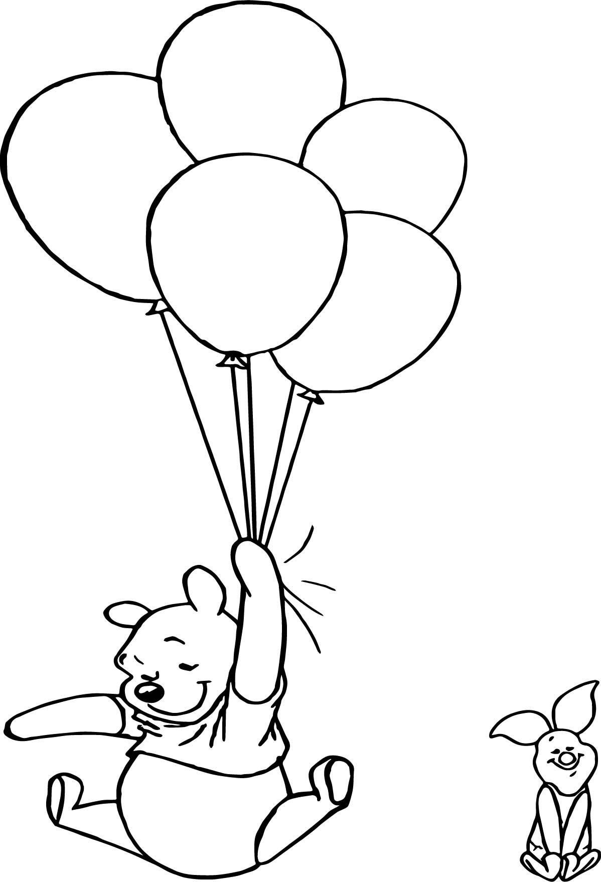 Tranh tô màu gấu Pooh cầm chùm bóng bay